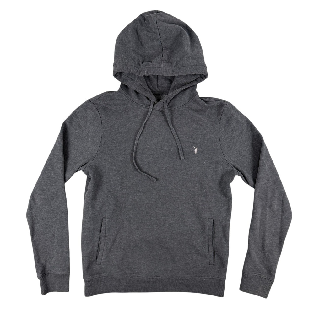 AllSaints Hoodie Mens S Gray Pullover Sweatshirt‎ Small Logo Pocket Drawstring